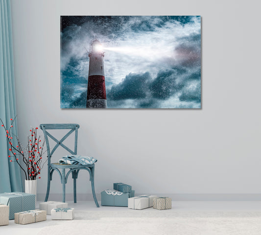 Big Lighthouse In Storm Canvas Print-Canvas Print-CetArt-1 Panel-24x16 inches-CetArt
