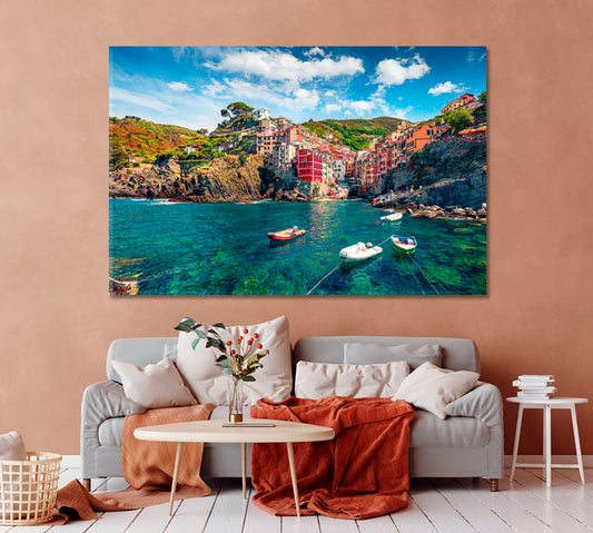 Riomaggiore and Cinque Terre Mountain Range Italy Canvas Print-Canvas Print-CetArt-1 Panel-24x16 inches-CetArt