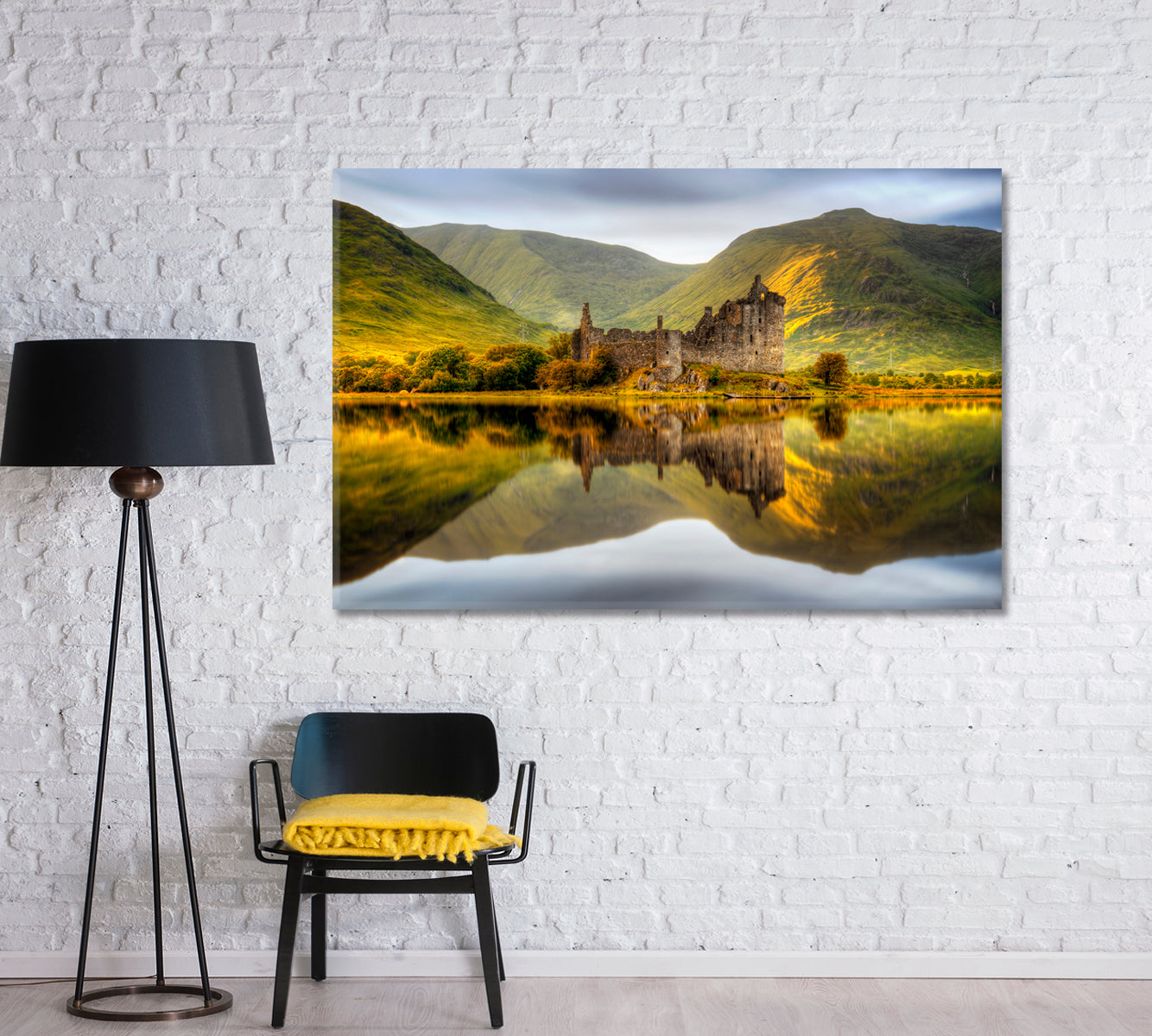 Kilchurn Castle Reflections in River Loch Awe Scotland Canvas Print-Canvas Print-CetArt-1 Panel-24x16 inches-CetArt