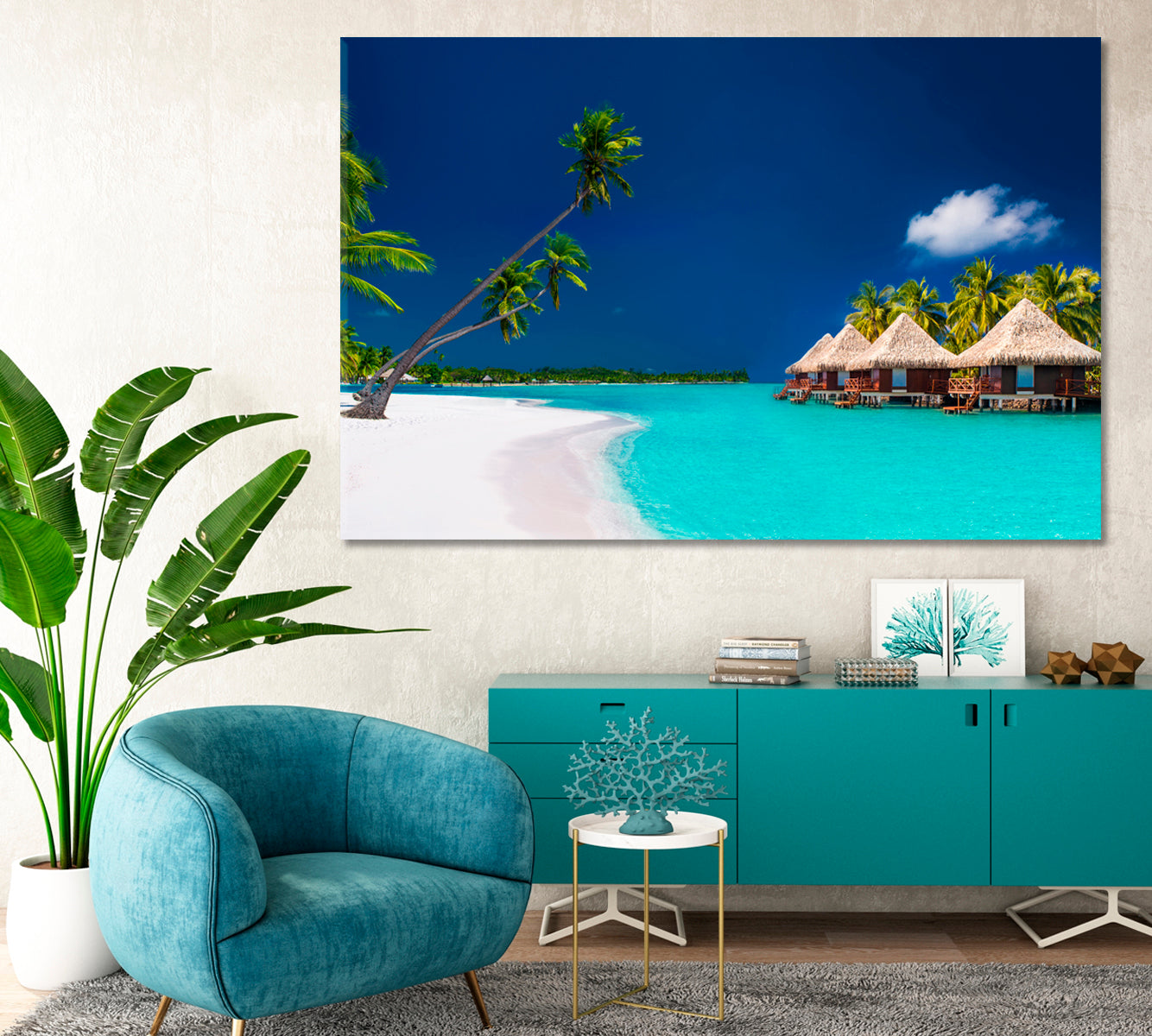 Beach Villas on a Tropical Island Canvas Print-Canvas Print-CetArt-1 Panel-24x16 inches-CetArt