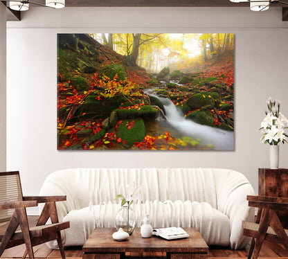 Autumn Forest Landscape with Stream Canvas Print-Canvas Print-CetArt-1 Panel-24x16 inches-CetArt