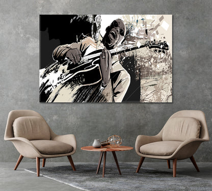 African American Jazz Guitarist Canvas Print-Canvas Print-CetArt-1 Panel-24x16 inches-CetArt