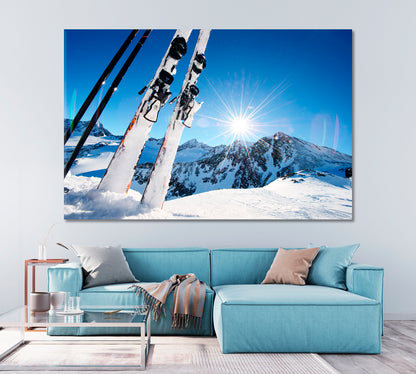 Ski Equipment in Mountains in Snow Canvas Print-Canvas Print-CetArt-1 Panel-24x16 inches-CetArt