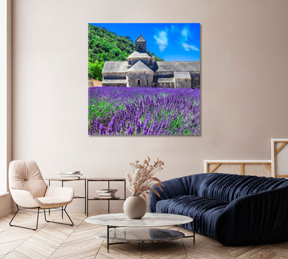 Notre-Dame de Senanque Abbey with Blooming Lavender Field Provence France Canvas Print-Canvas Print-CetArt-1 panel-12x12 inches-CetArt