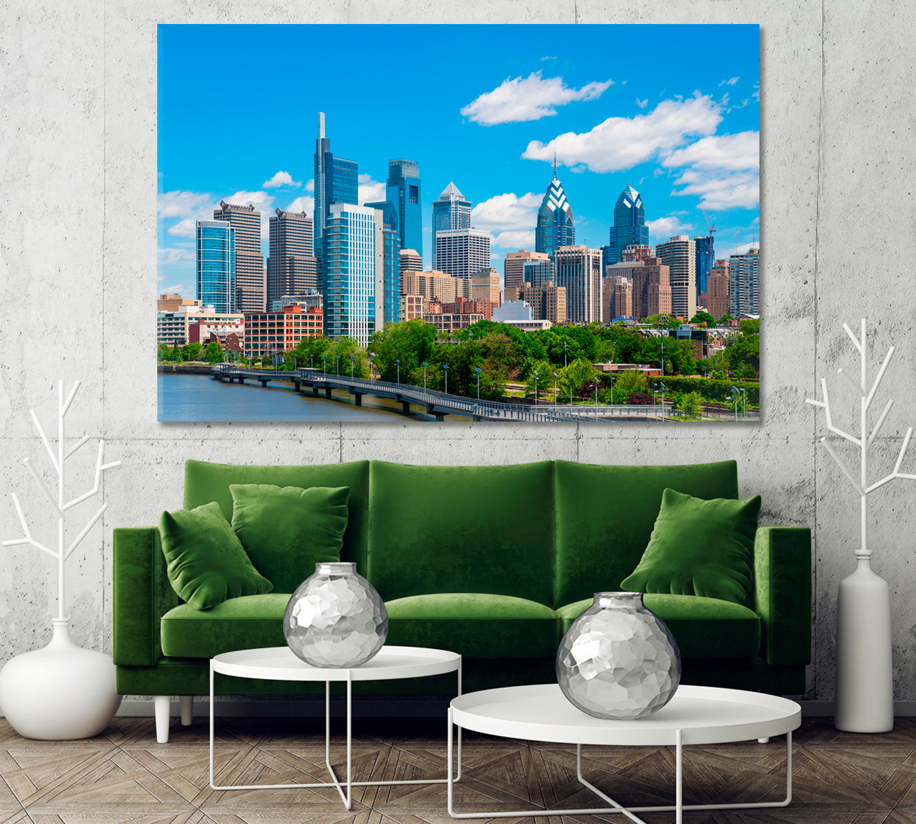 Clear Blue Skies over Philadelphia High Rises Canvas Print-Canvas Print-CetArt-1 Panel-24x16 inches-CetArt