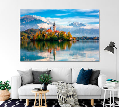 Scenic View the Island with Bled Castle Slovenia Canvas Print-Canvas Print-CetArt-1 Panel-24x16 inches-CetArt