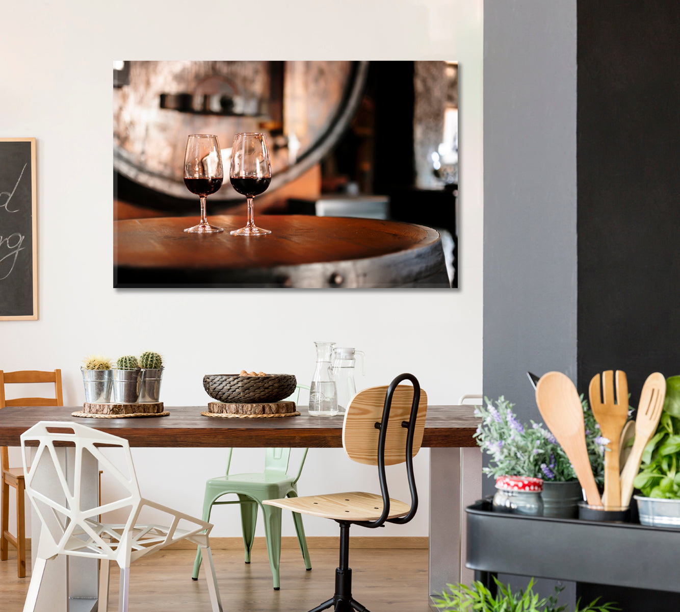 Two Glasses of Red Wine on Wooden Barrel Canvas Print-Canvas Print-CetArt-1 Panel-24x16 inches-CetArt