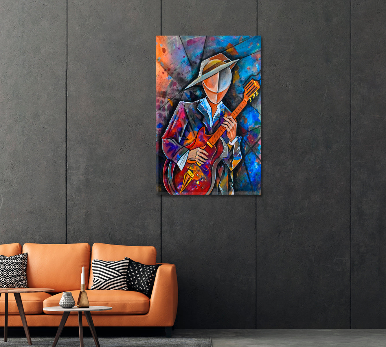 Guitarist in Cubism Style Canvas Print-Canvas Print-CetArt-1 panel-16x24 inches-CetArt