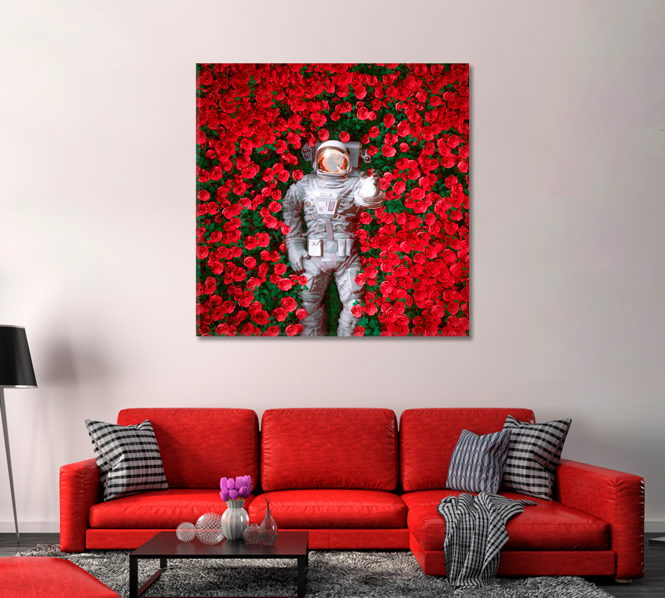 Spaceman in Red Roses Canvas Print-Canvas Print-CetArt-1 panel-12x12 inches-CetArt