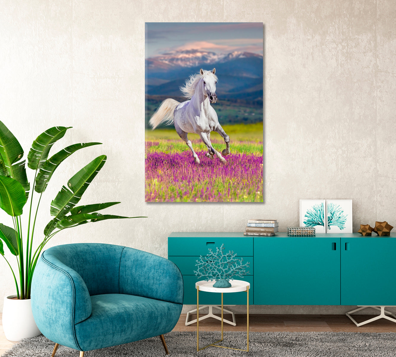 White Horse in Flower Glade Canvas Print-Canvas Print-CetArt-1 panel-16x24 inches-CetArt