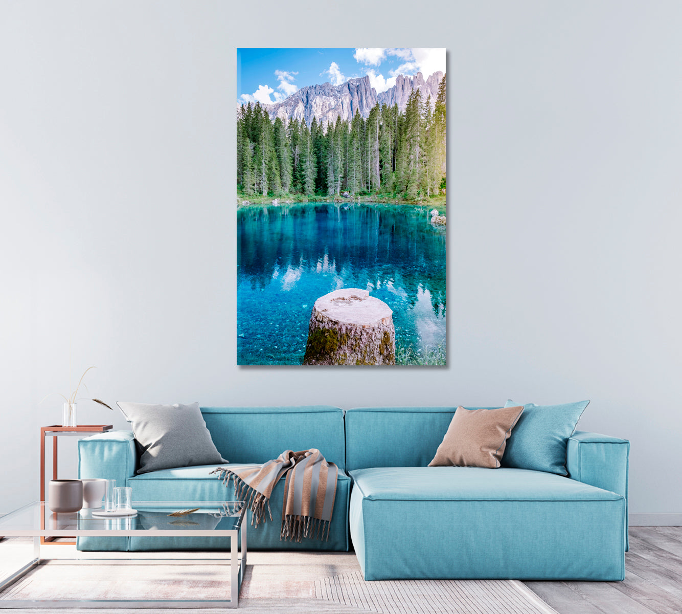 Blue Lake Dolomite Mountains Italy Canvas Print-Canvas Print-CetArt-1 panel-16x24 inches-CetArt