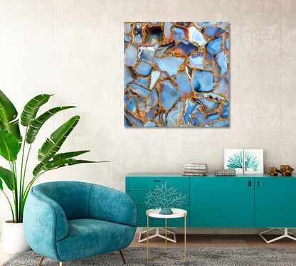 Blue Agate with Gold Outline Canvas Print-Canvas Print-CetArt-1 panel-12x12 inches-CetArt