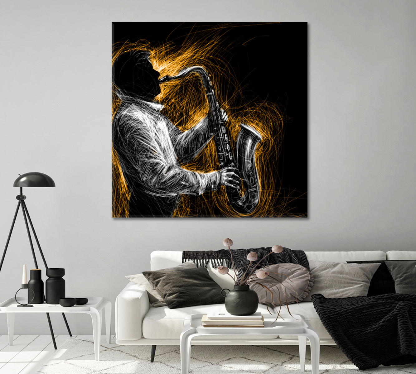 Abstract Jazz Saxophone Player Canvas Print-Canvas Print-CetArt-1 panel-12x12 inches-CetArt