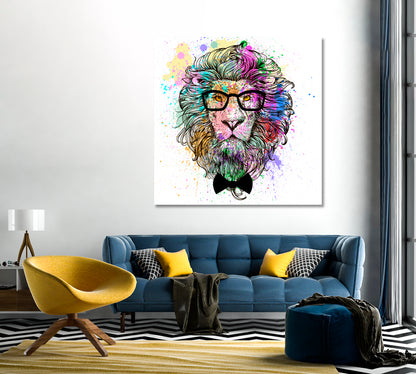 Abstract Multicolored Lion Portrait Canvas Print-Canvas Print-CetArt-1 panel-12x12 inches-CetArt