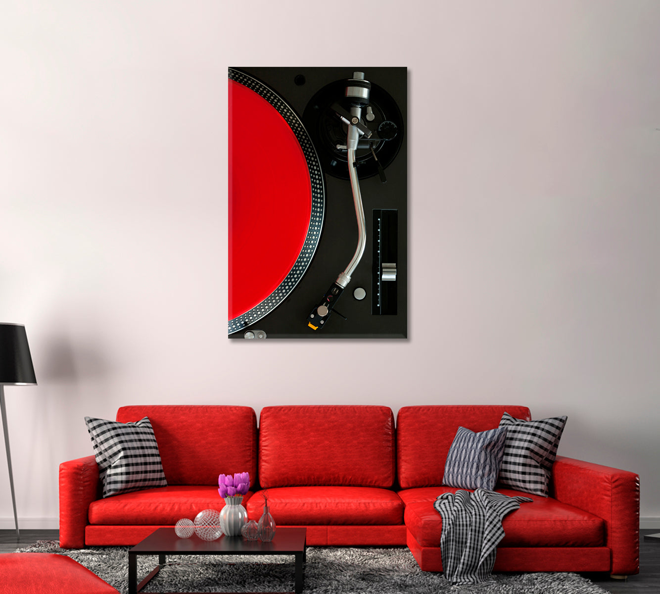 Record Player with Red Vinyl Record Canvas Print-Canvas Print-CetArt-1 panel-16x24 inches-CetArt
