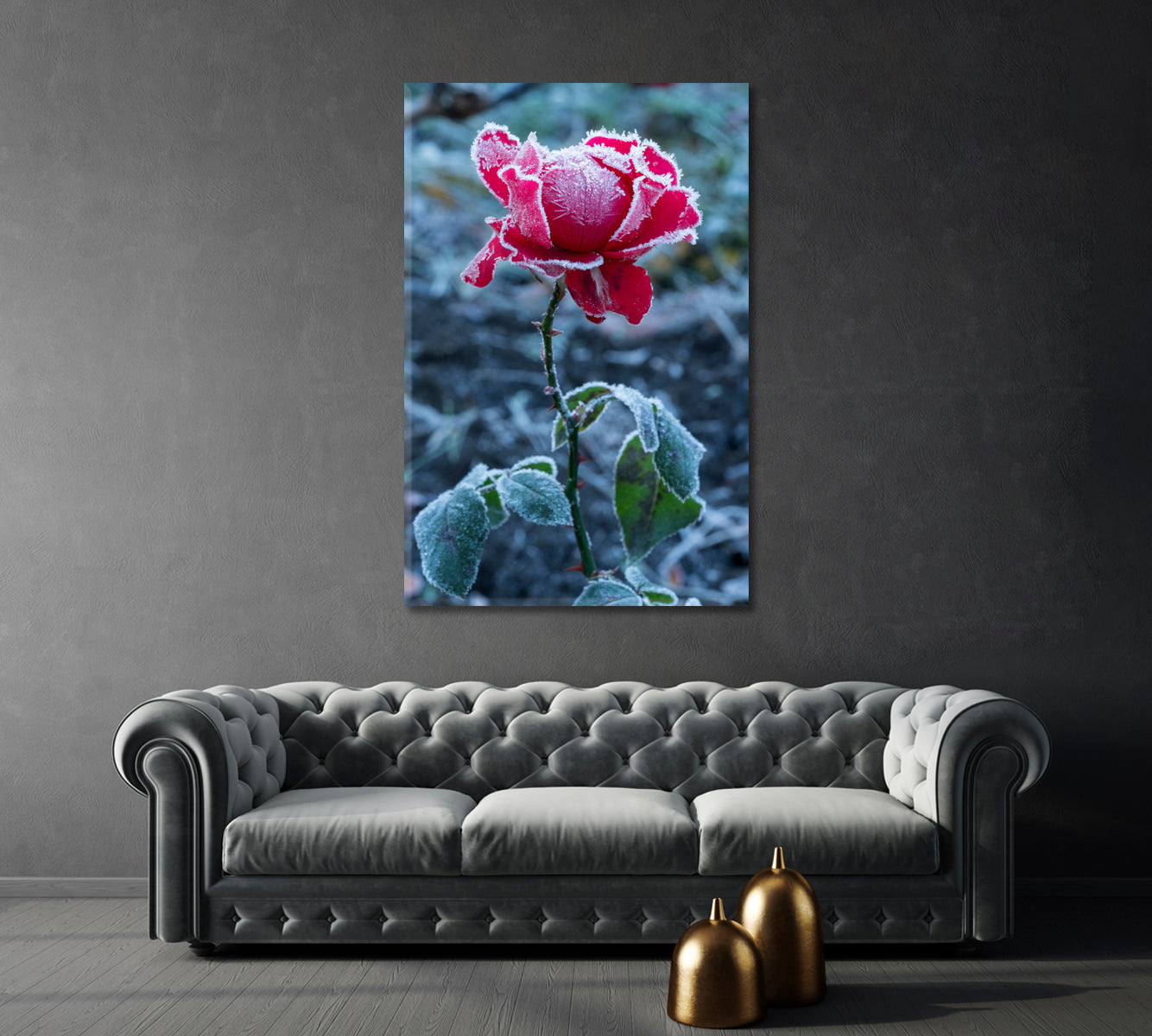 Frosty Red Rose Canvas Print-Canvas Print-CetArt-1 panel-16x24 inches-CetArt