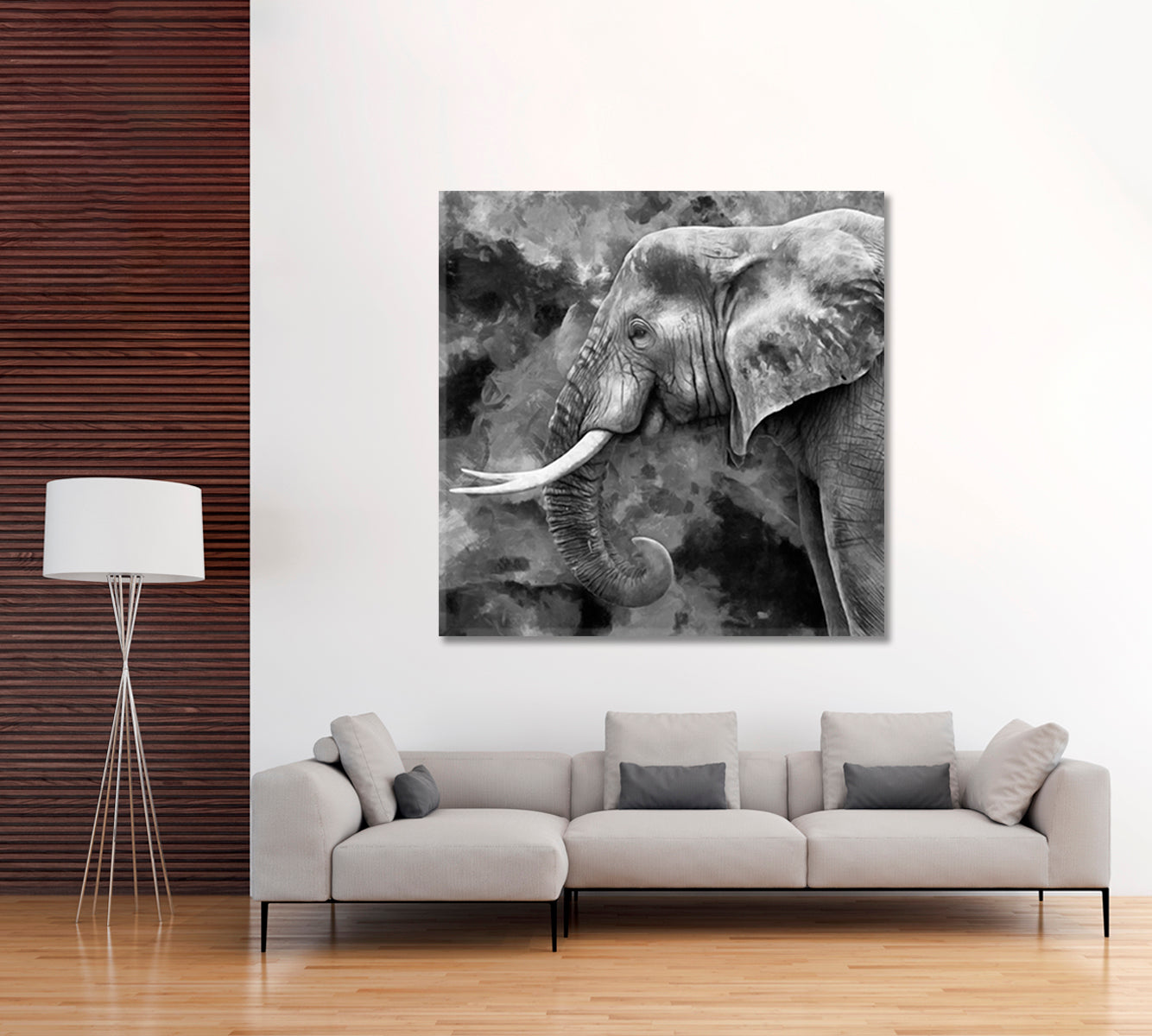 Abstract Elephant Portrait in Black And White Canvas Print-Canvas Print-CetArt-1 panel-12x12 inches-CetArt