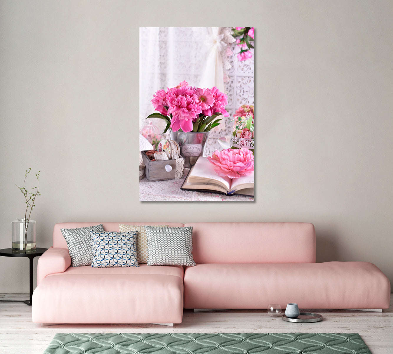 Pink Peonies in Vintage Style Canvas Print-Canvas Print-CetArt-1 panel-16x24 inches-CetArt