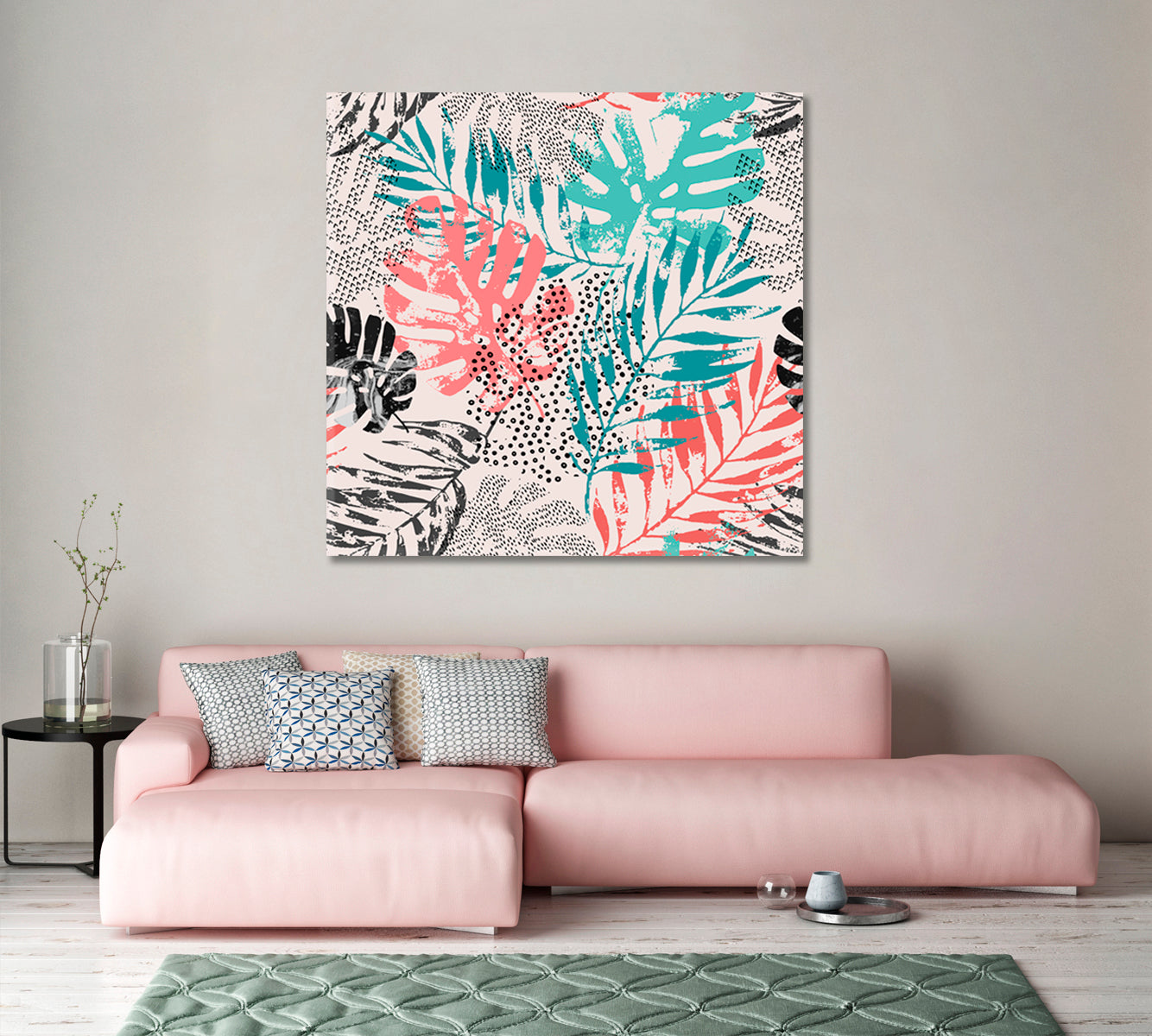 Abstract Palm Leaves and Monstera Canvas Print-Canvas Print-CetArt-1 panel-12x12 inches-CetArt
