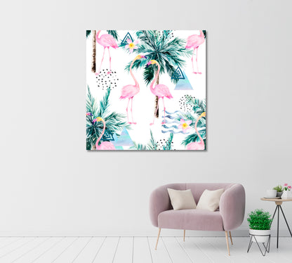 Abstract Coconut Palms with Flamingos Canvas Print-Canvas Print-CetArt-1 panel-12x12 inches-CetArt