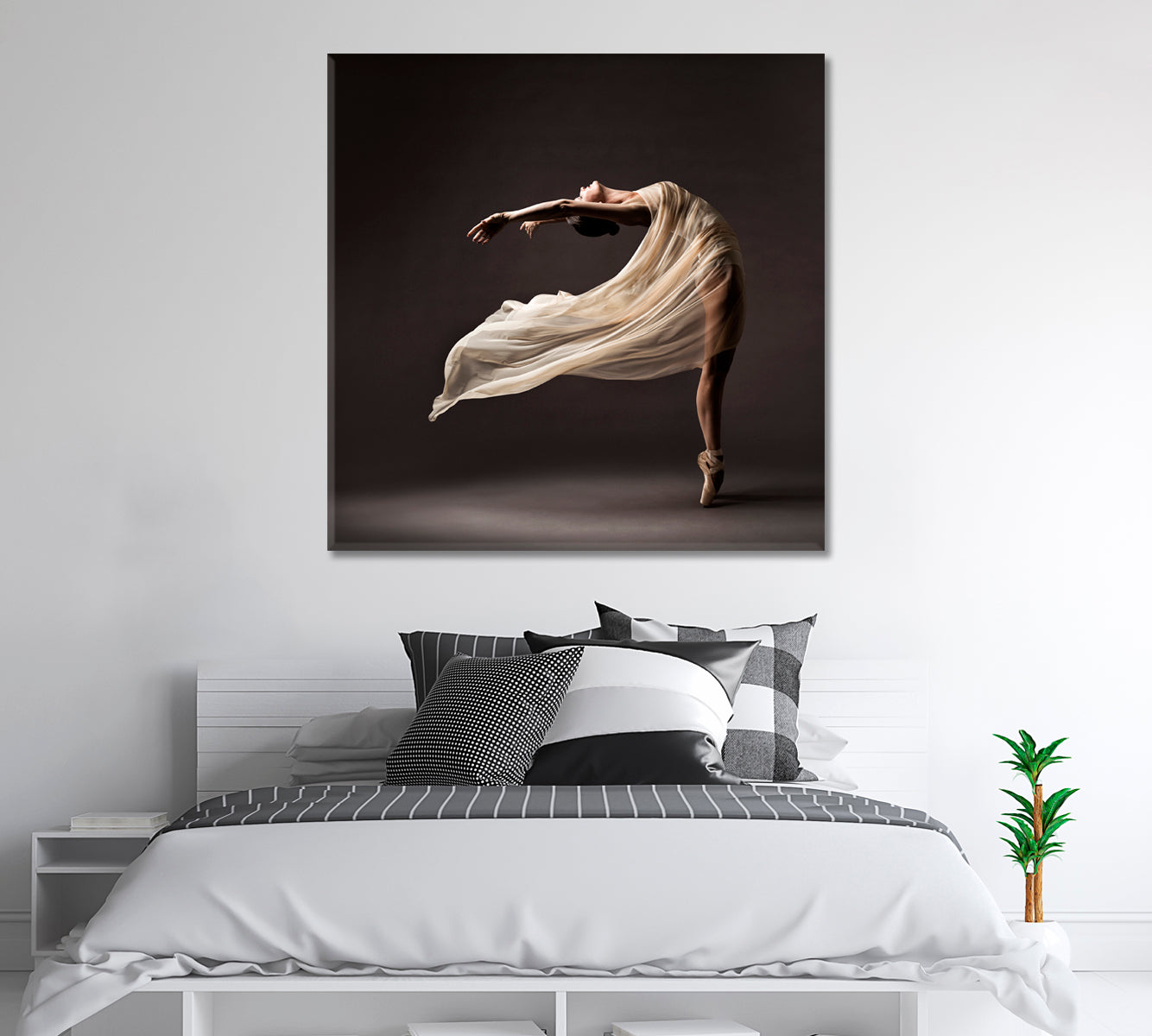 Flexible Ballerina in Delicate Silk Dress and Pointes Canvas Print-Canvas Print-CetArt-1 panel-12x12 inches-CetArt