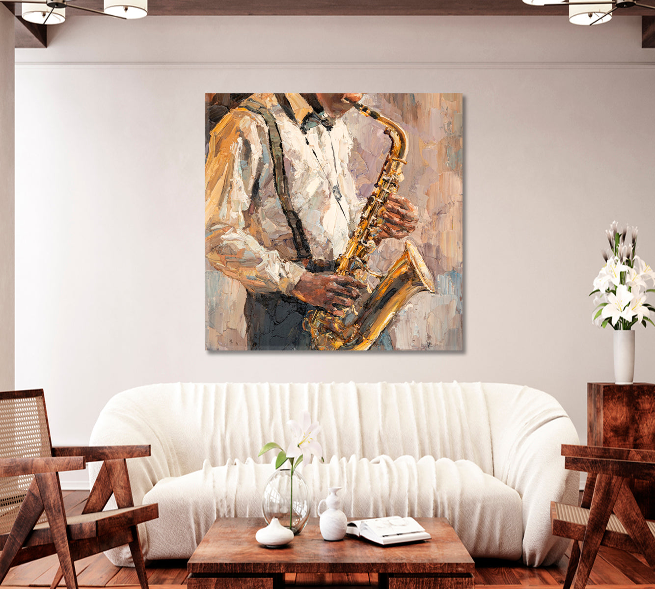 Jazzman Playing Saxophone Canvas Print-Canvas Print-CetArt-1 panel-12x12 inches-CetArt