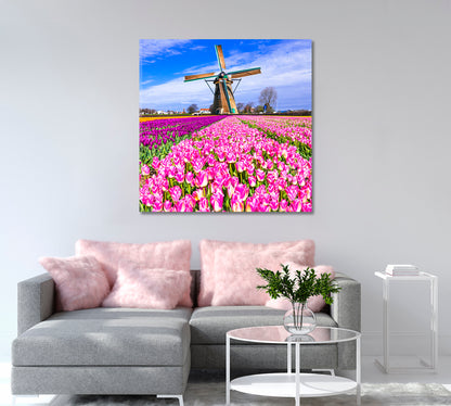 Windmills and Tulips Holland Canvas Print-Canvas Print-CetArt-1 panel-12x12 inches-CetArt