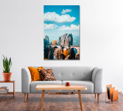 Bastei Stone Bridge in Saxon Switzerland National Park Canvas Print-Canvas Print-CetArt-1 panel-16x24 inches-CetArt