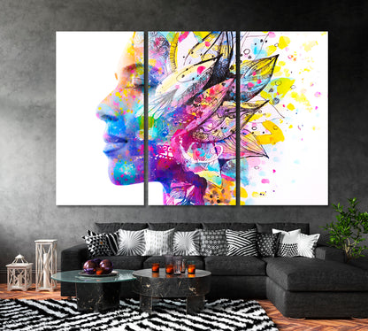 Abstract Woman Portrait with Colorful Petals Canvas Print-Canvas Print-CetArt-1 Panel-24x16 inches-CetArt