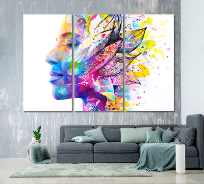 Abstract Woman Portrait with Colorful Petals Canvas Print-Canvas Print-CetArt-3 Panels-36x24 inches-CetArt