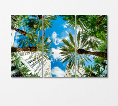 Miami Cityscape View with Palm Trees Canvas Print-Canvas Print-CetArt-3 Panels-36x24 inches-CetArt