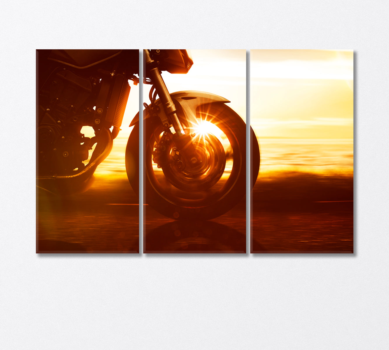 Motorcycle on the Coastal Road at Sunset Canvas Print-Canvas Print-CetArt-3 Panels-36x24 inches-CetArt