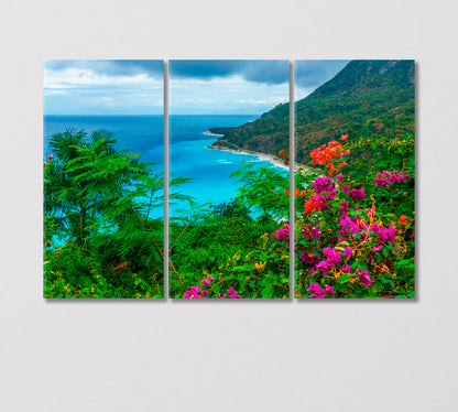 Natural Wild Landscape with Azure Sea Ocean Water Dominican Republic Canvas Print-Canvas Print-CetArt-3 Panels-36x24 inches-CetArt