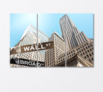 Road Sign Wall Street New York USA Canvas Print-Canvas Print-CetArt-3 Panels-36x24 inches-CetArt