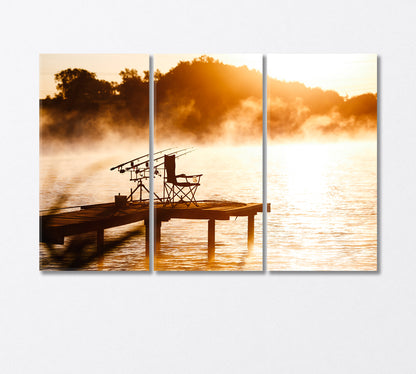 Fishing Equipment with Seat on Lake Canvas Print-Canvas Print-CetArt-3 Panels-36x24 inches-CetArt
