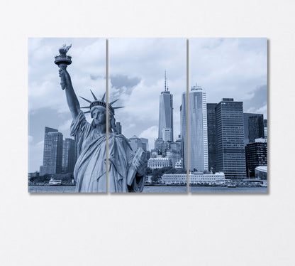 Statue of Liberty Overlooking Manhattan Canvas Print-Canvas Print-CetArt-3 Panels-36x24 inches-CetArt