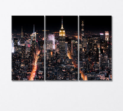 Night New York with Illuminated Avenues Canvas Print-Canvas Print-CetArt-3 Panels-36x24 inches-CetArt