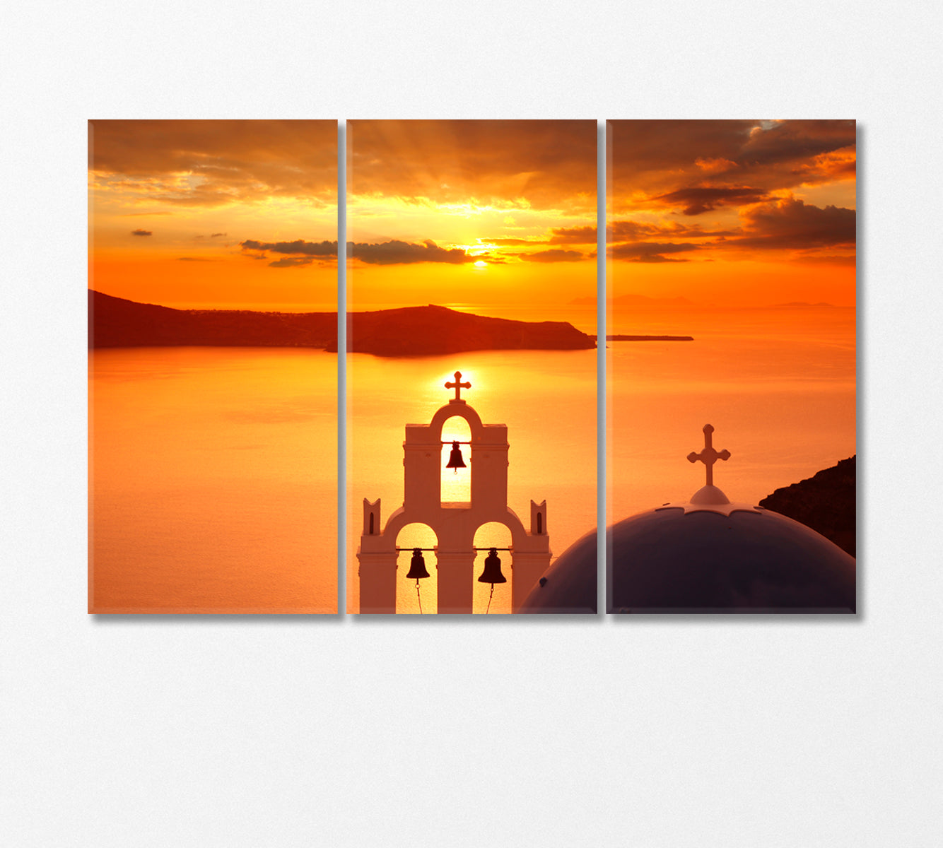 Amazing Sunset with Church in Santorini Greece Canvas Print-Canvas Print-CetArt-3 Panels-36x24 inches-CetArt