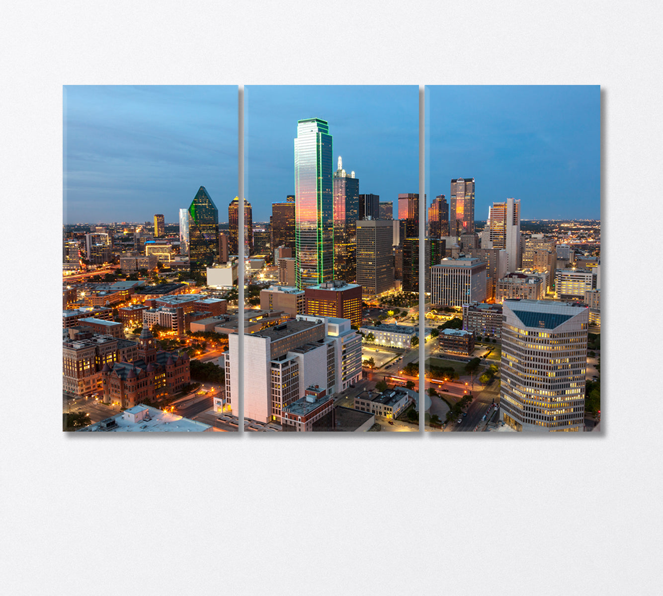 Night View of Central Dallas USA Canvas Print-Canvas Print-CetArt-3 Panels-36x24 inches-CetArt