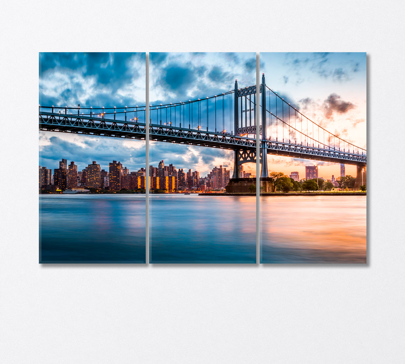Triborough Bridge at Sunset in Queens New York Canvas Print-Canvas Print-CetArt-3 Panels-36x24 inches-CetArt