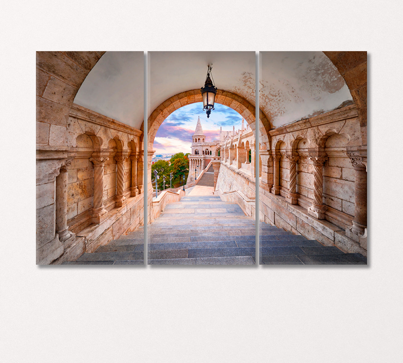 View of Fisherman's Bastion Castle Budapest Hungary Canvas Print-Canvas Print-CetArt-3 Panels-36x24 inches-CetArt