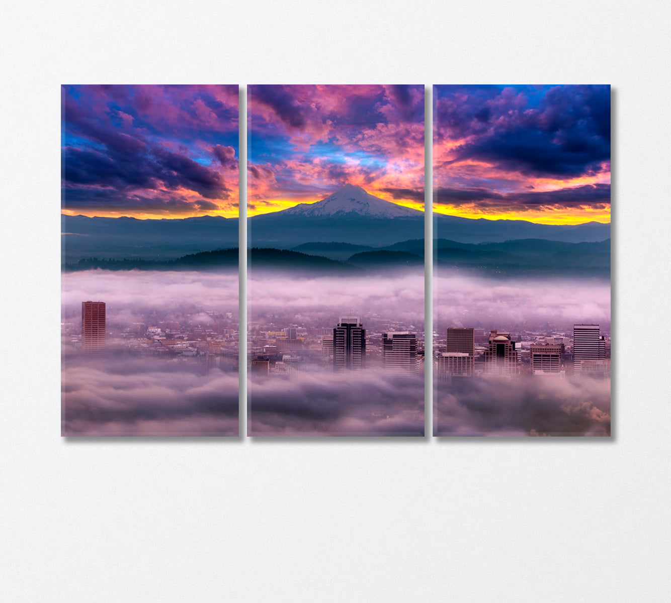 Sunrise over Foggy City Portland USA Canvas Print-Canvas Print-CetArt-3 Panels-36x24 inches-CetArt