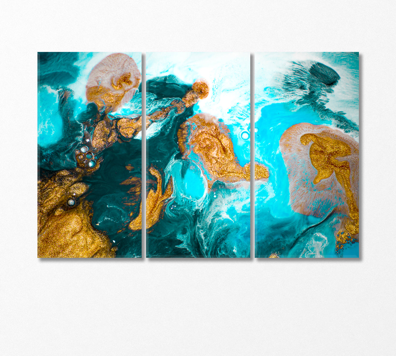 Standing Luxury Abstraction in Blue and Gold Canvas Print-Canvas Print-CetArt-3 Panels-36x24 inches-CetArt