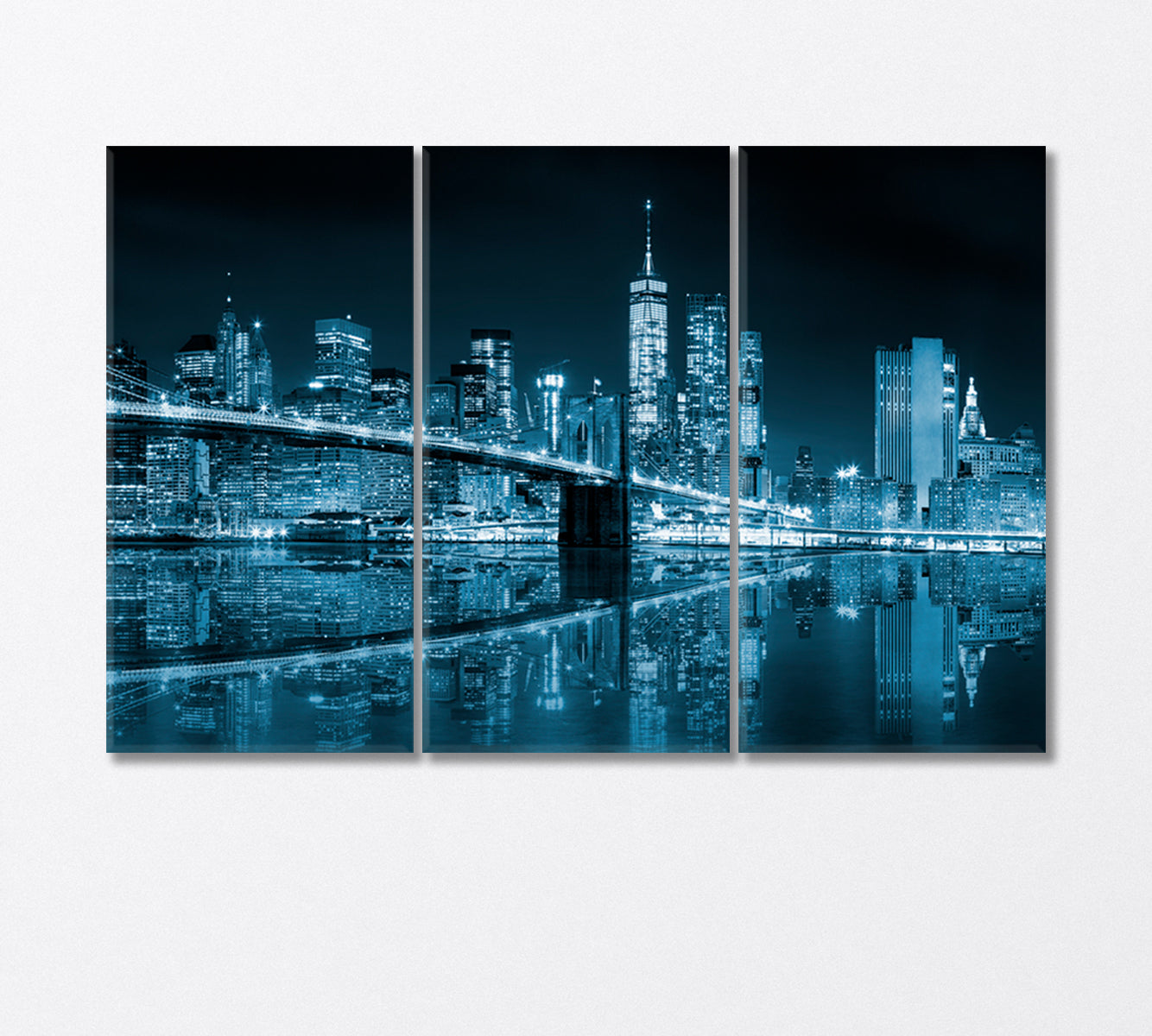 Night Reflection of the Famous Brooklyn Bridge Canvas Print-Canvas Print-CetArt-3 Panels-36x24 inches-CetArt