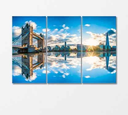 Sunset Over Tower Bridge and River Thames London Canvas Print-Canvas Print-CetArt-3 Panels-36x24 inches-CetArt