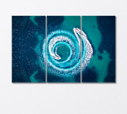 Two Motor Boats on the Turquoise Sea Canvas Print-Canvas Print-CetArt-3 Panels-36x24 inches-CetArt