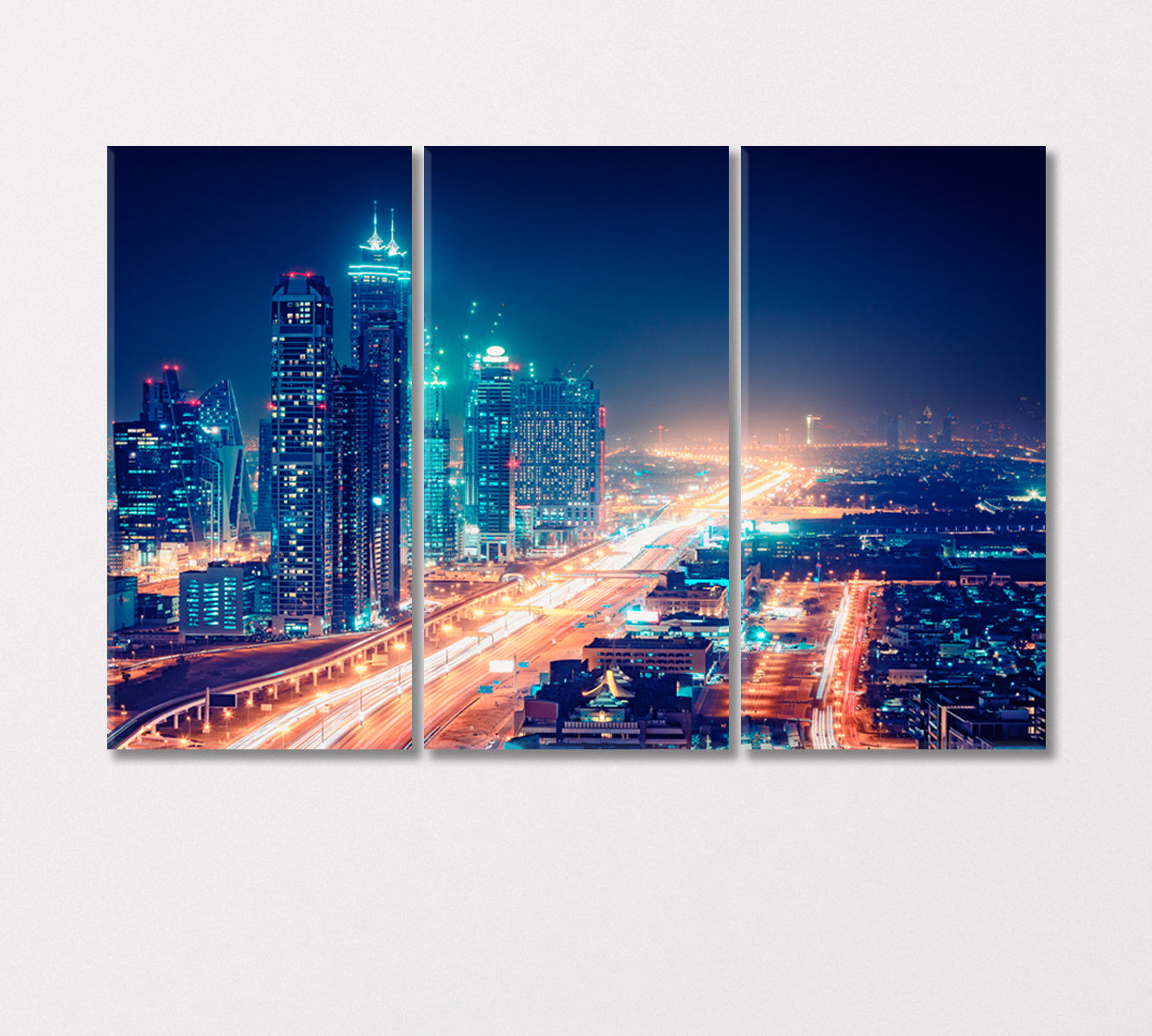 Breathtaking Night View of Modern Buildings Dubai Canvas Print-Canvas Print-CetArt-3 Panels-36x24 inches-CetArt