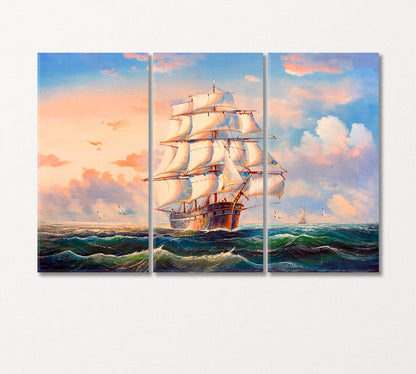 Big Sailboat at Sea Canvas Print-Canvas Print-CetArt-3 Panels-36x24 inches-CetArt