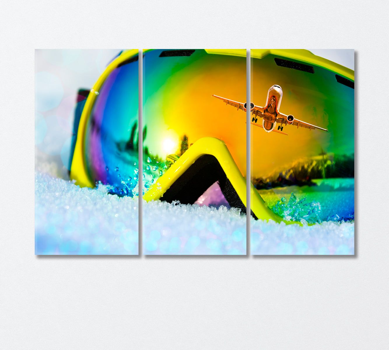 Reflection of Flying Plane in Ski Mask Canvas Print-Canvas Print-CetArt-3 Panels-36x24 inches-CetArt