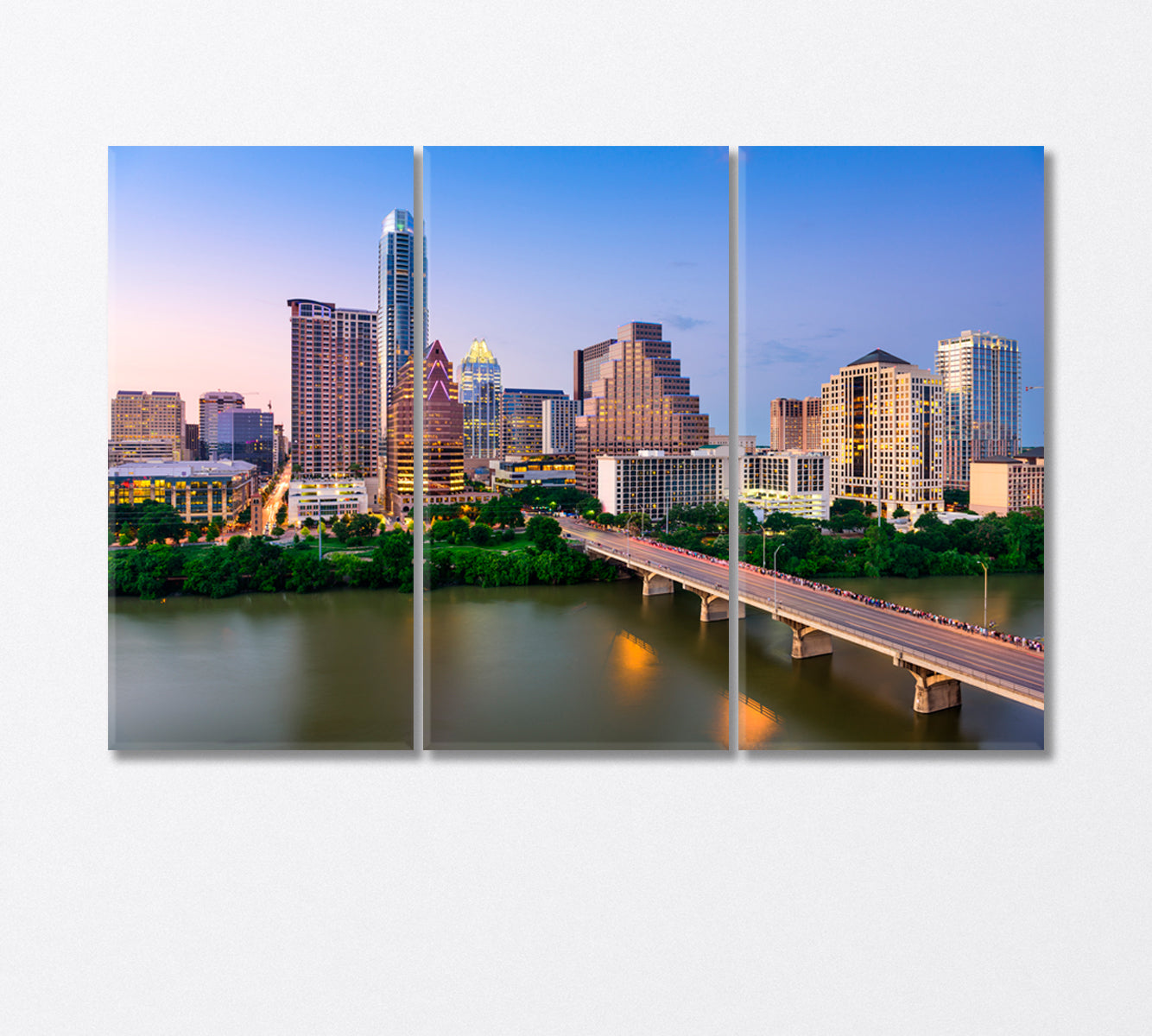 Austin Texas USA Downtown Skyline on Colorado River Canvas Print-Canvas Print-CetArt-3 Panels-36x24 inches-CetArt